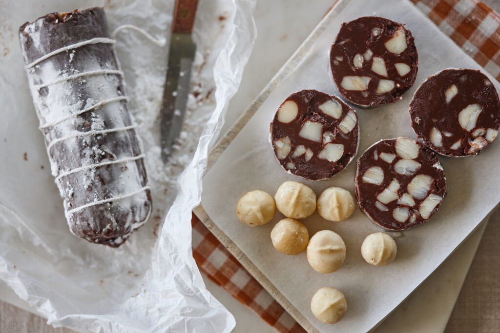 Macadamia chocolate salami