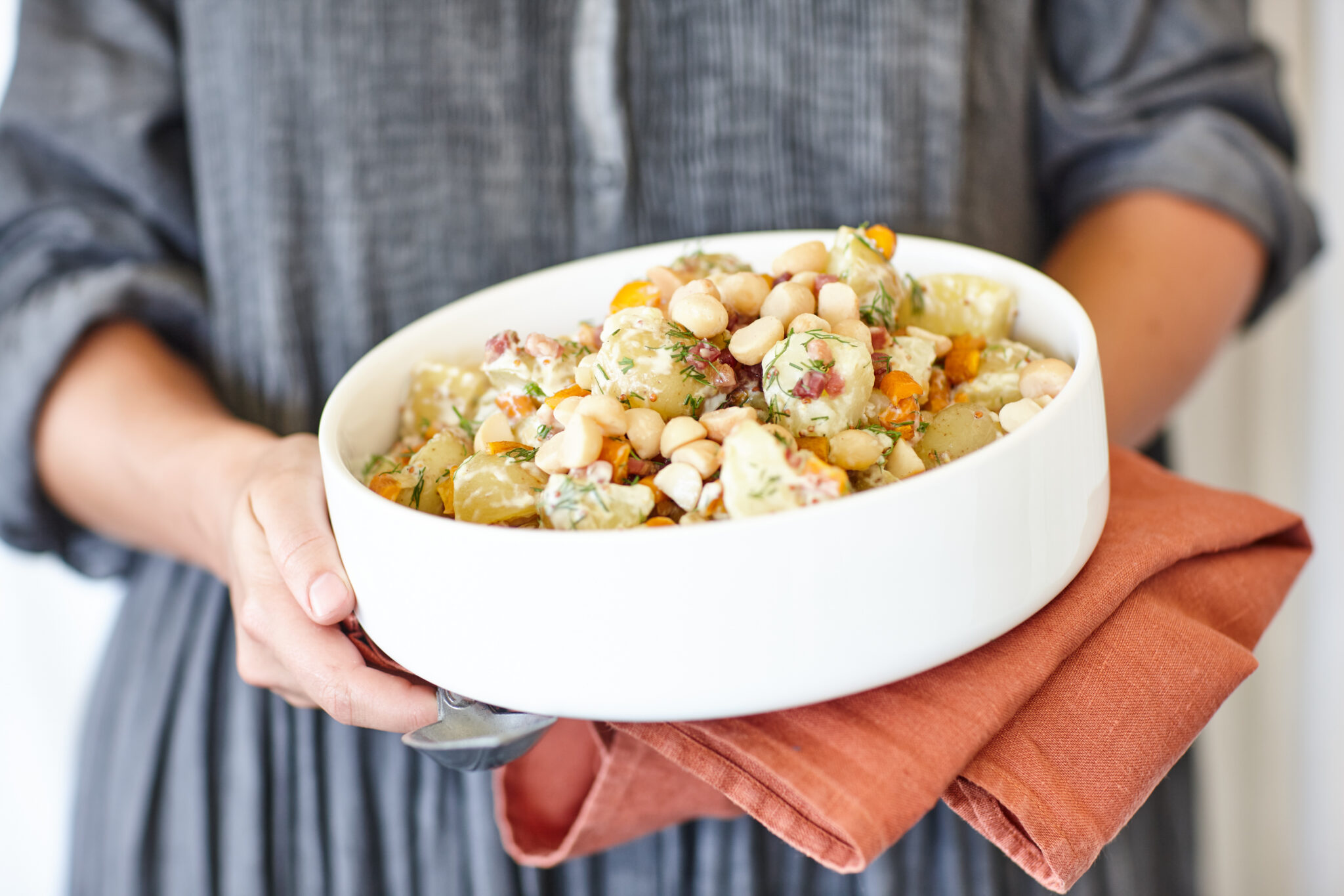 Warm macadamia and potato salad