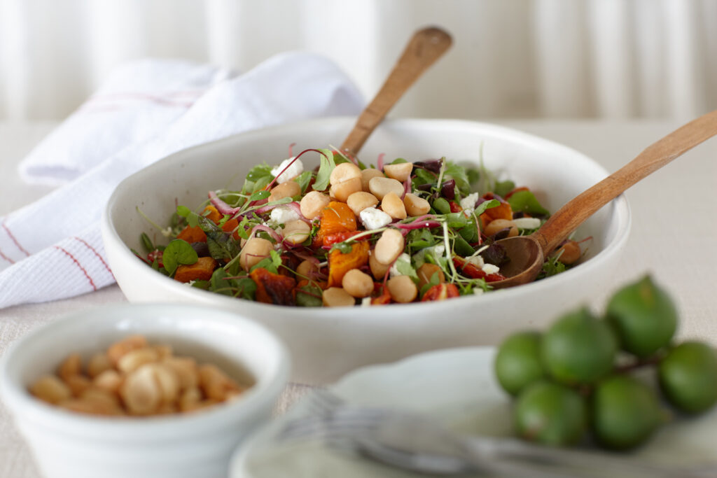 Macadamia, roasted pumpkin and goat’s cheese salad