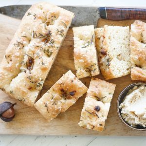 Focaccia with salt, rosemary and honey macadamia butter crust