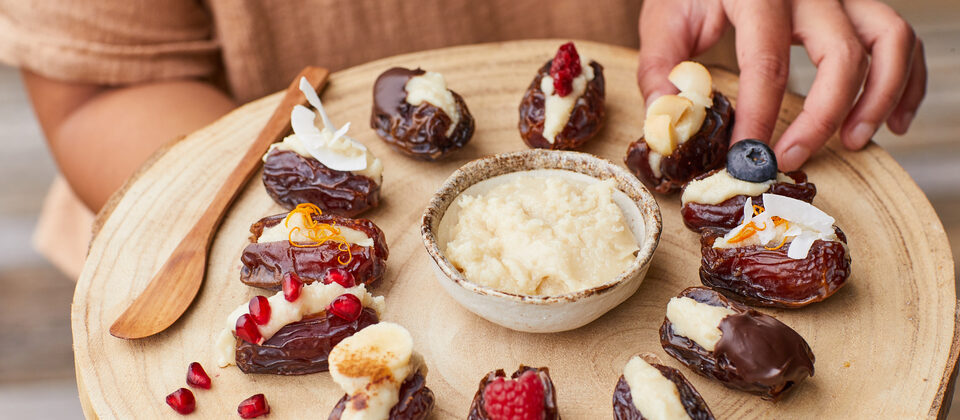 Macadamia butter medjool dates snack