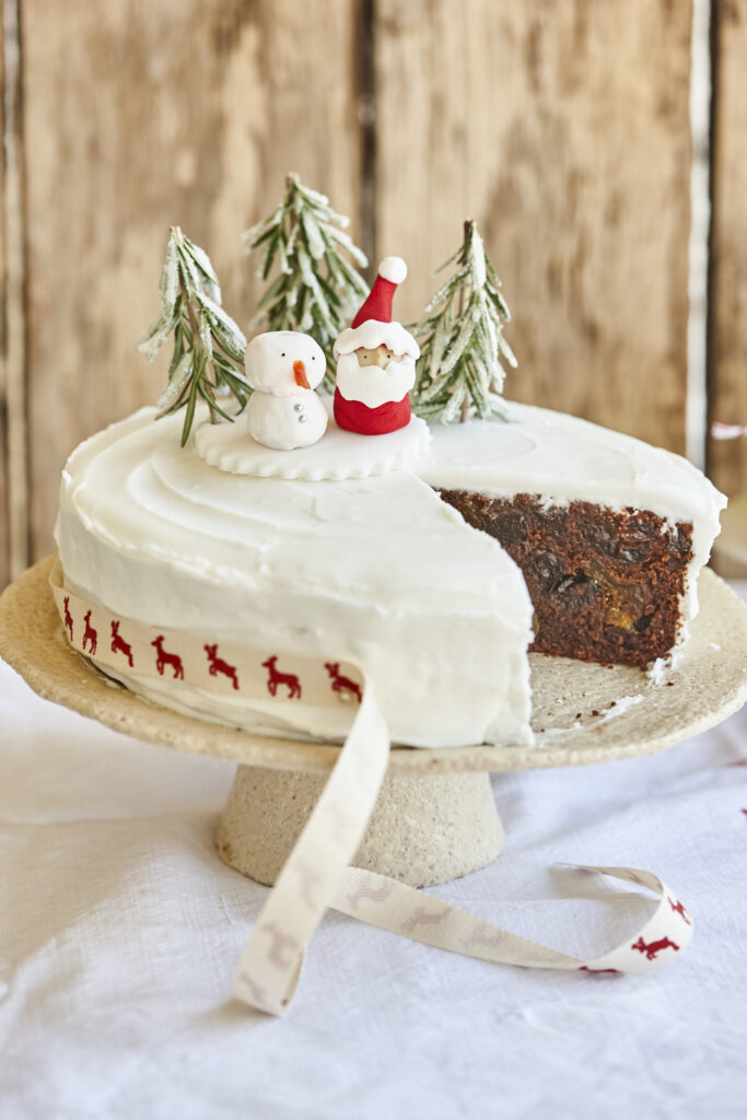 Festive chocolate fruit and macadamia cake