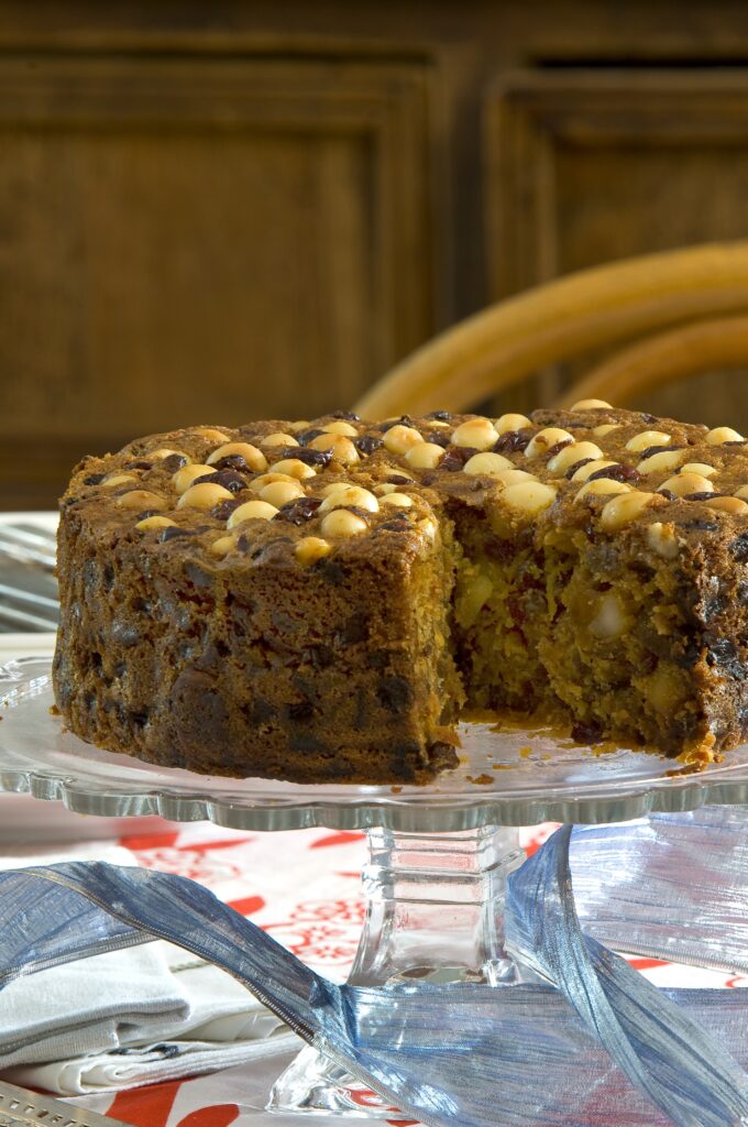 Macadamia and tropical fruit Christmas cake