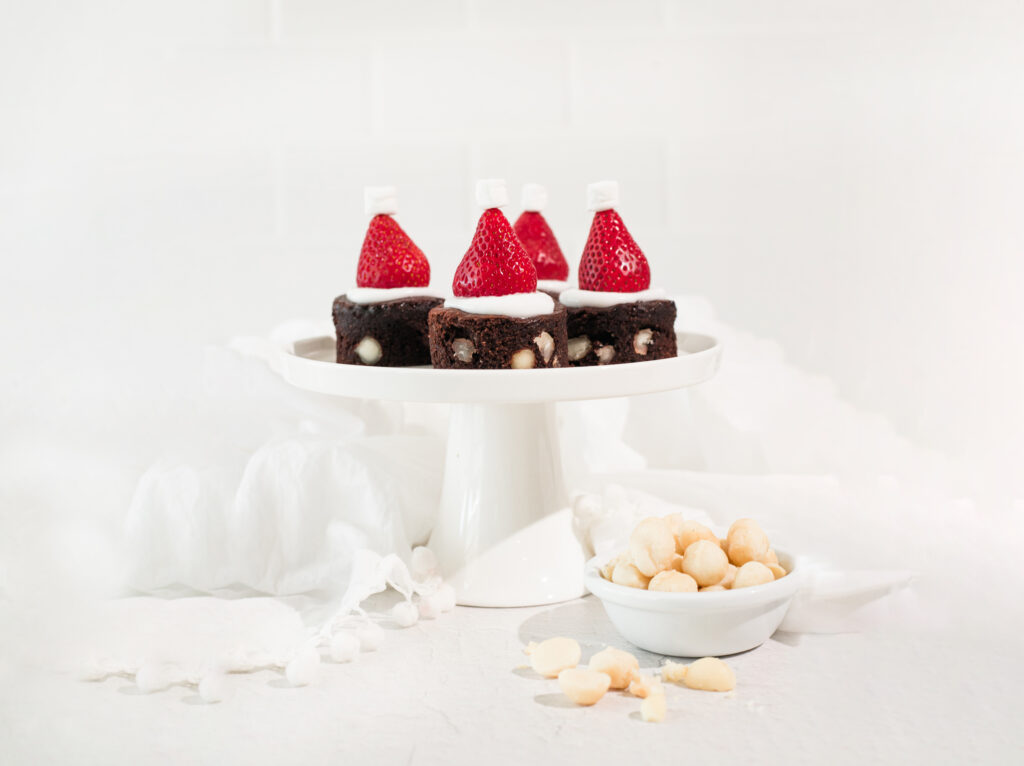 Gluten free santa hat macadamia brownies