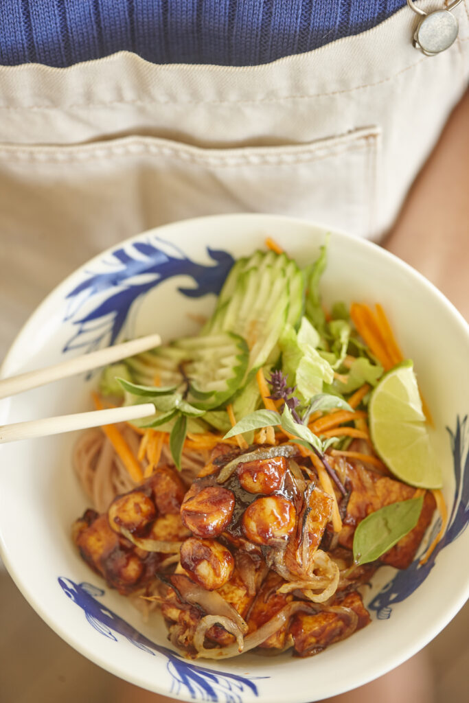 Stir fried tofu with macadamias and hoisin