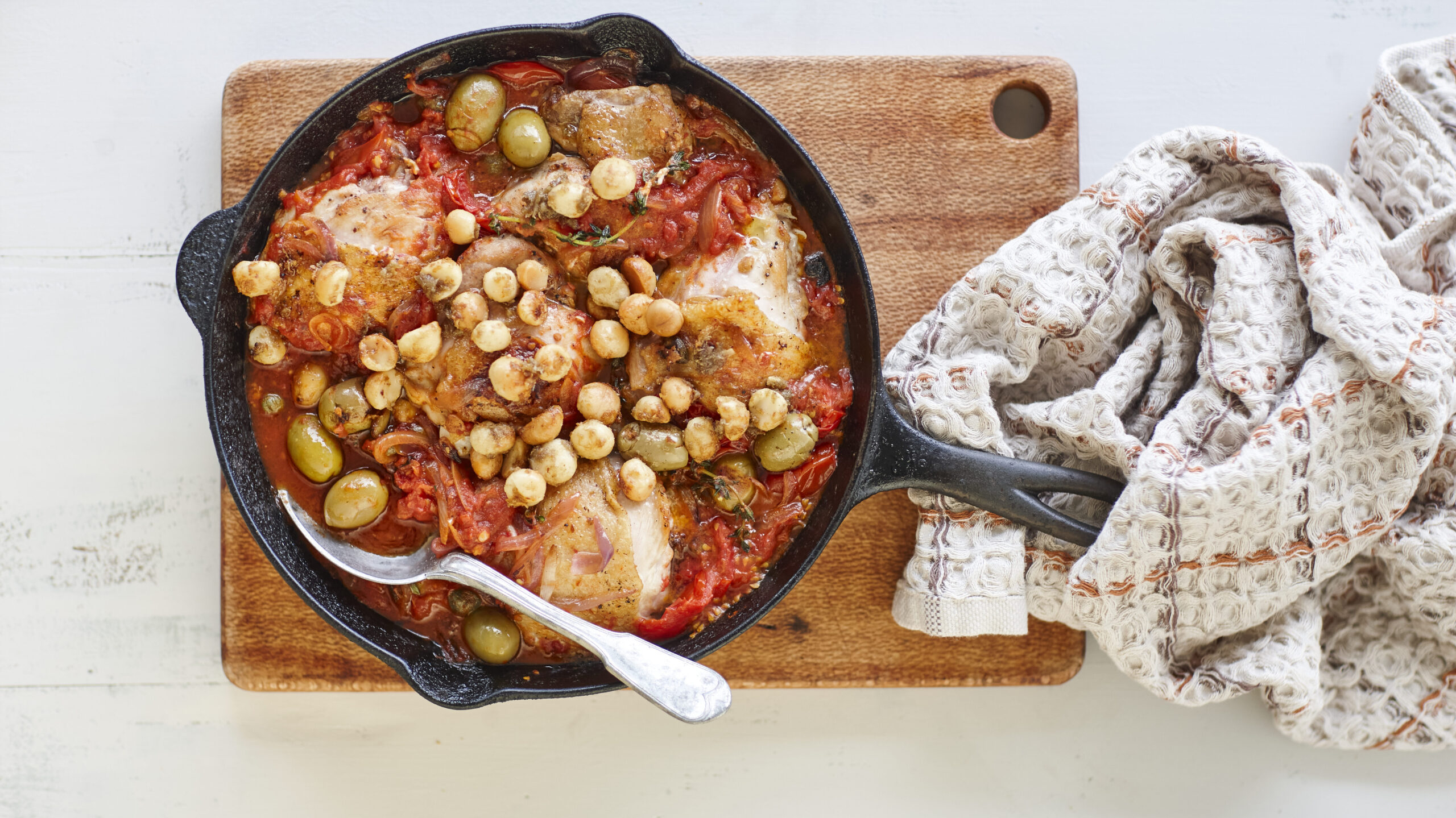 Chicken one pan bake with anchovy macadamias