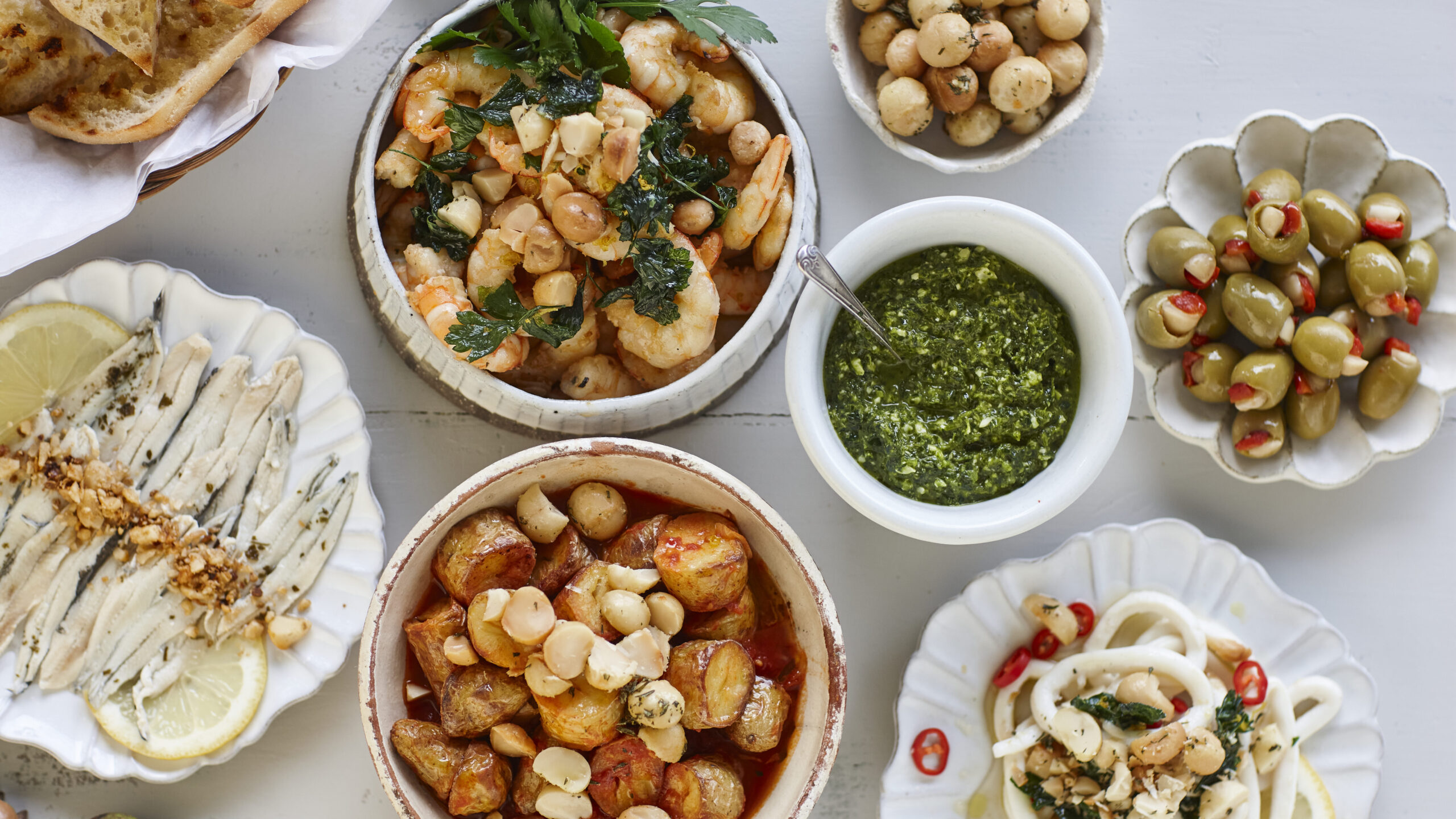 Mediterranean feast for summer featuring macadamia nuts.