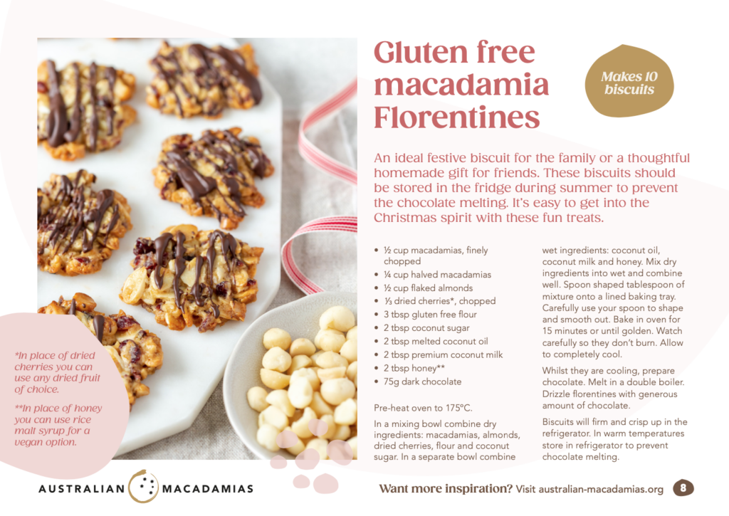 Gluten free macadamia florentines recipe