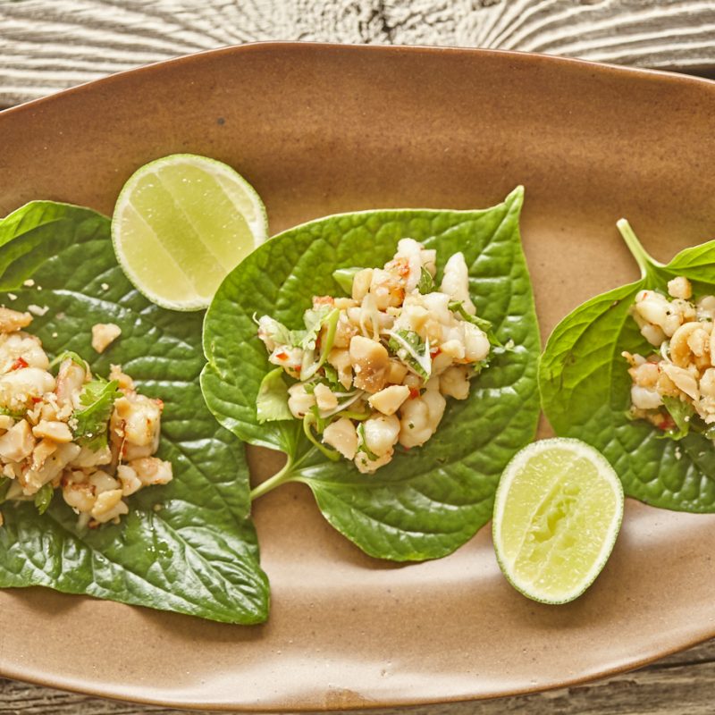 1811 Betel leaves topped with prawns and roasted macadamias (2)