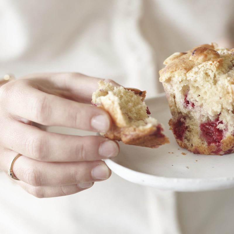 Macadamia, white chocolate and raspberry muffins