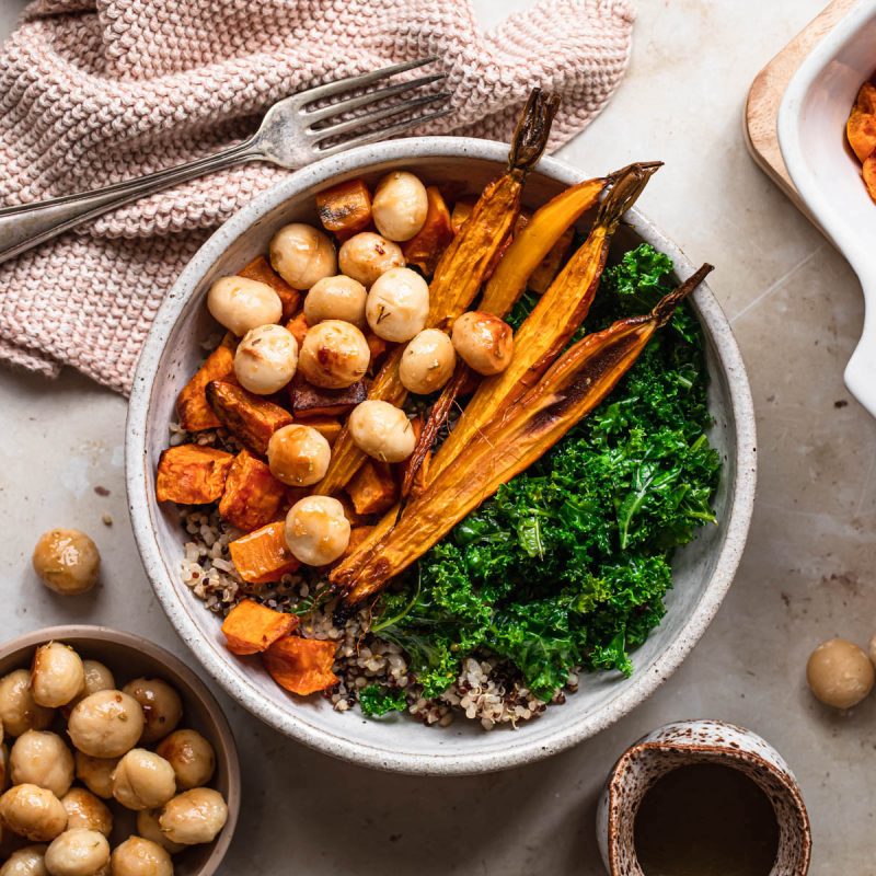 Harvest bowl with honey roasted macadamias