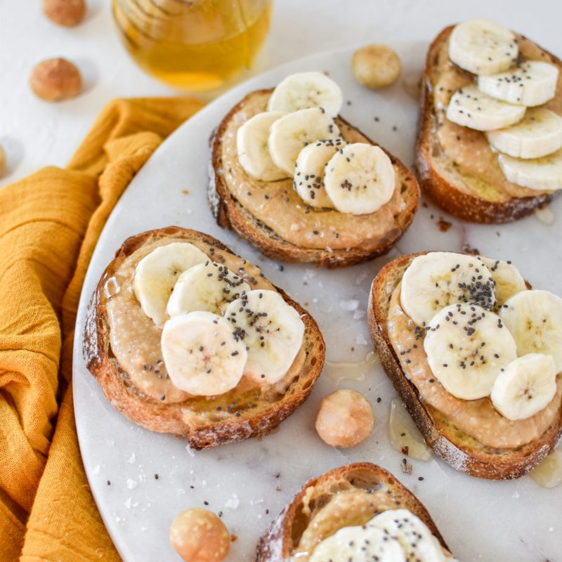 2305 Salted macadamia butter, banana and honey crostinis (1)