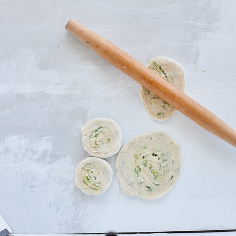 Making Chinese style spring onion pancakes