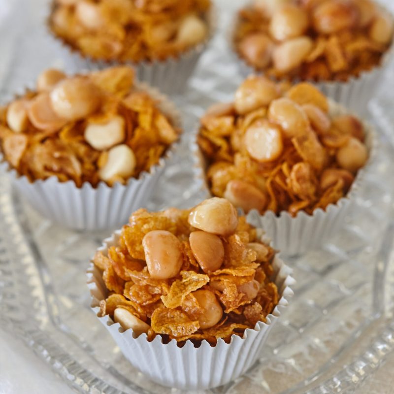 Cornflake honey joys with macadamia nuts