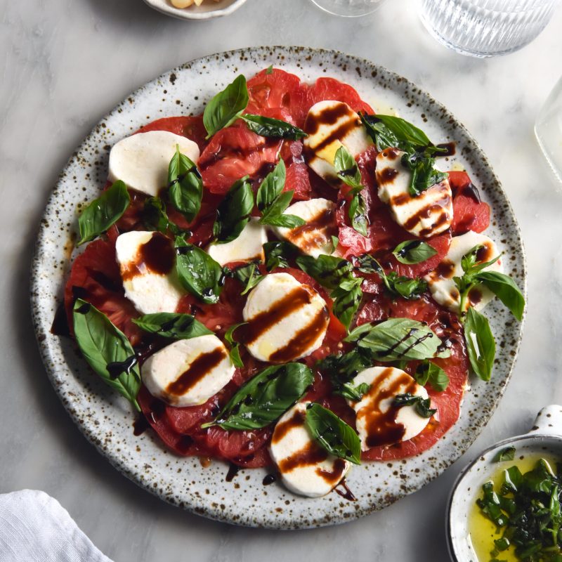 Vegan macadamia mozzarella in a caprese salad11